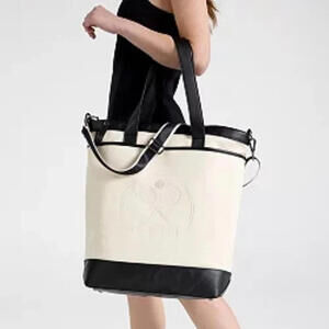 New Calia Women's Canvas Tennis Tote in Ivory/Pure Black NWT
